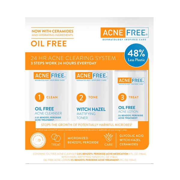 AcneFree Oil Free 24 HR Acne Clearing System 3PC Kit - AcneFree