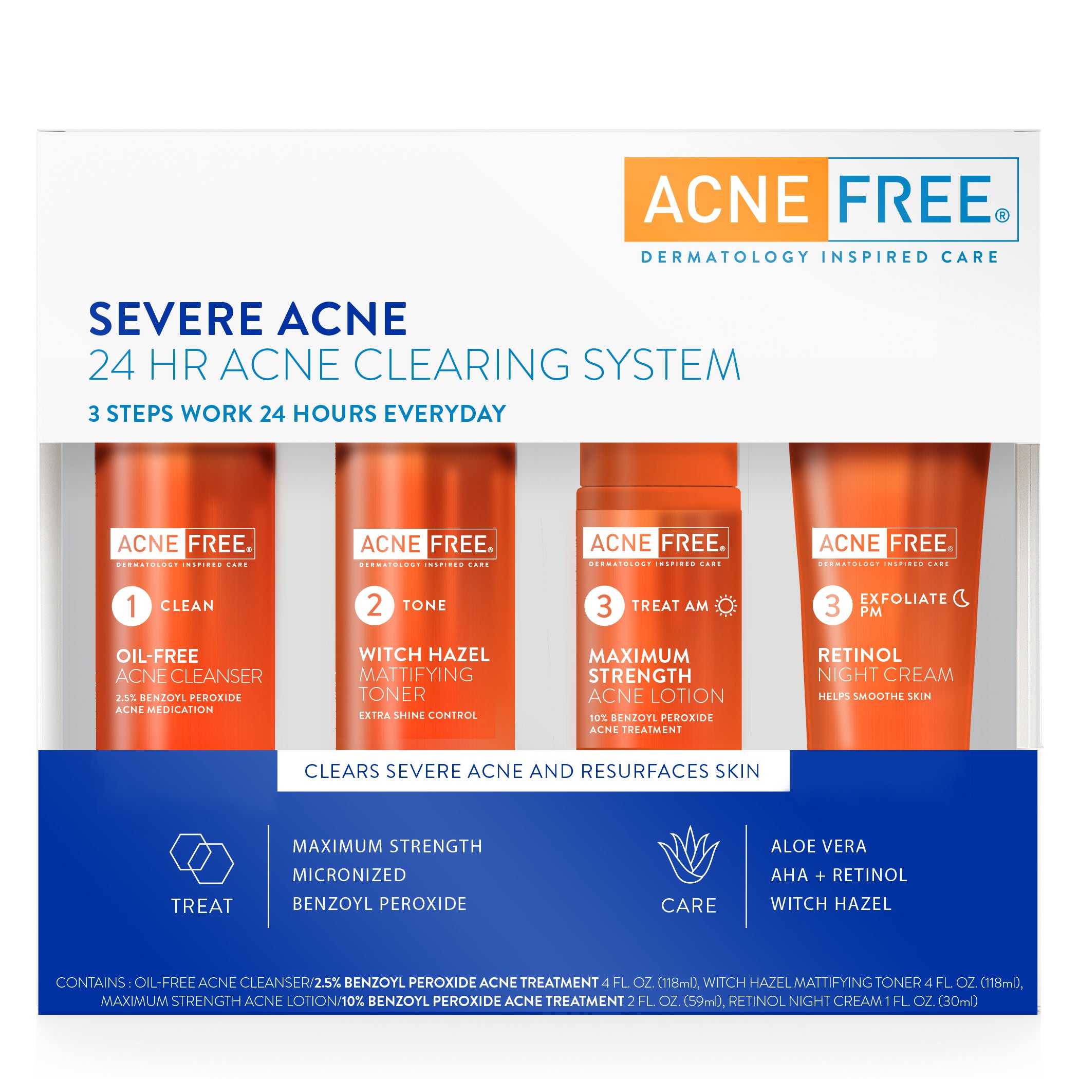 AcneFree Severe Acne 24 HR Clearing System 4PC Kit - AcneFree